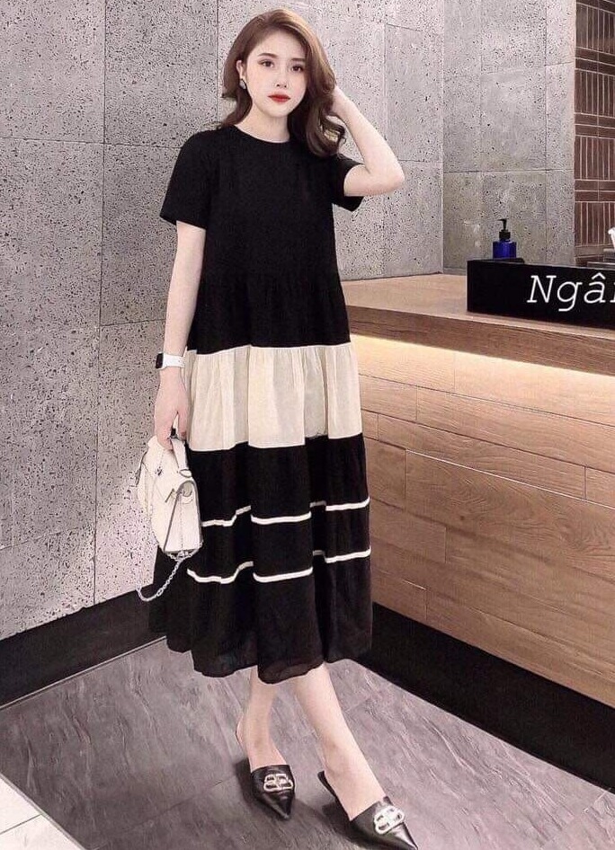 váy bầu-đầm bầu xuông dáng dài  a đuôi cá xếp tầng thiết kế sang chảnh cho bầu