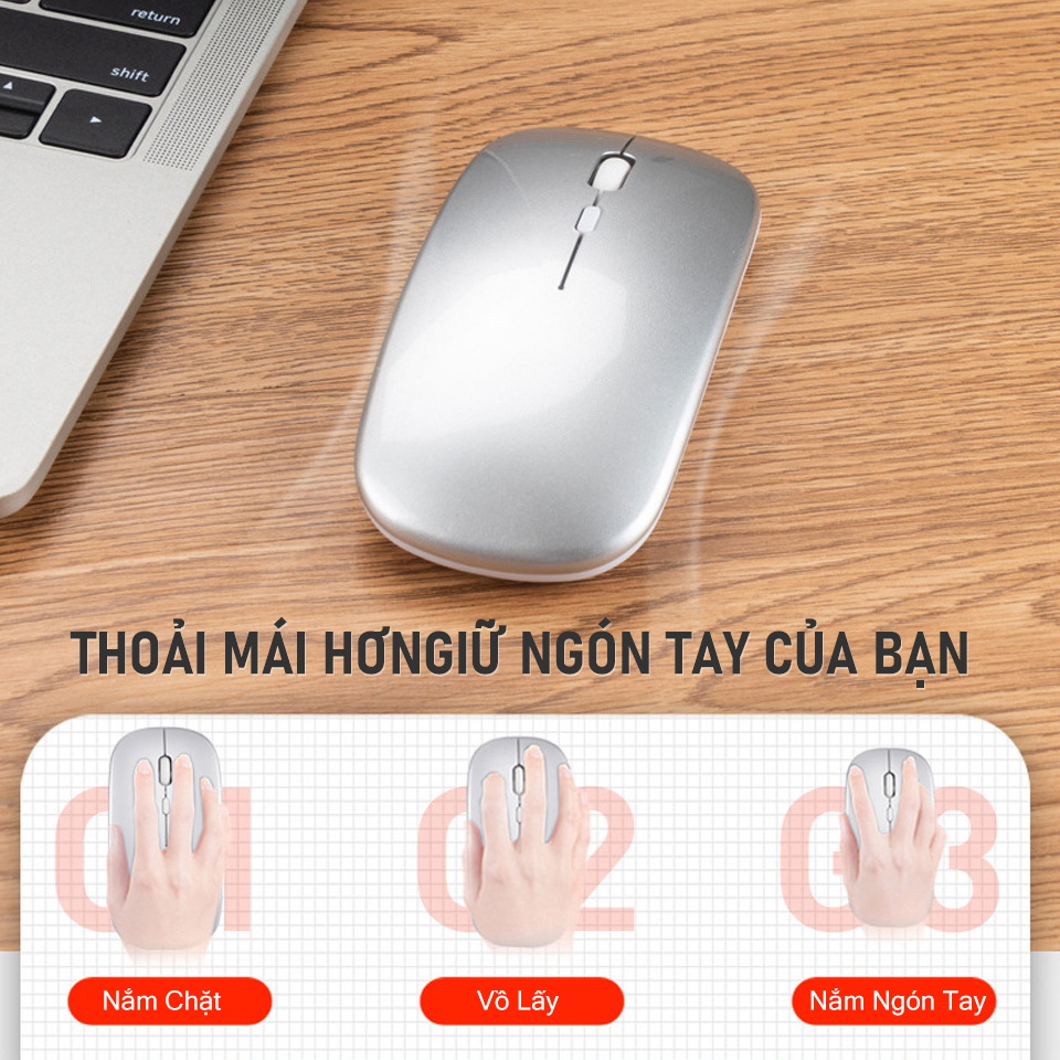 Chuột Bluetooth Không Dây Siêu Mỏng Không Gây Tiếng Ồn 800-1600dpi Cho Laptop, Máy Tính, Máy Tính Bảng, Điện Thoại