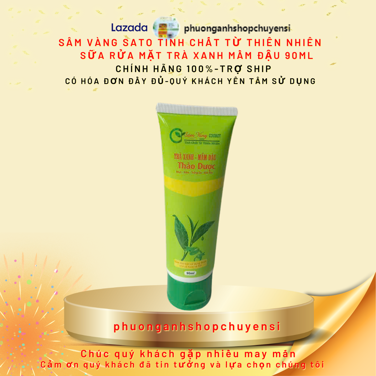 Sữa rửa mặt trà xanh sâm vàng thảo dược đông y 75ml