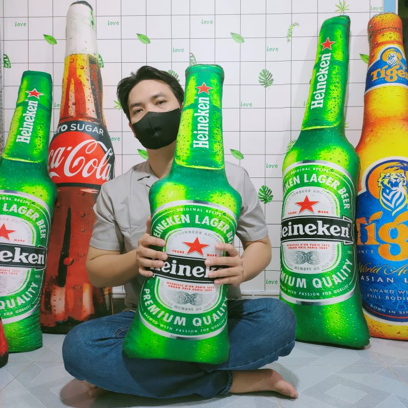 Gối ôm ngủ in 3d hình chai bia tiger gối ôm cho bé size lớn cao cấp xuất nhật