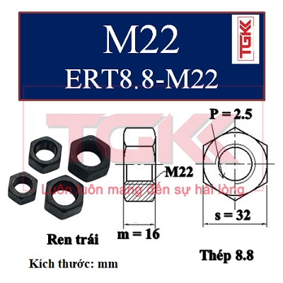 Đai ốc ren trái 8.8 m14-m24