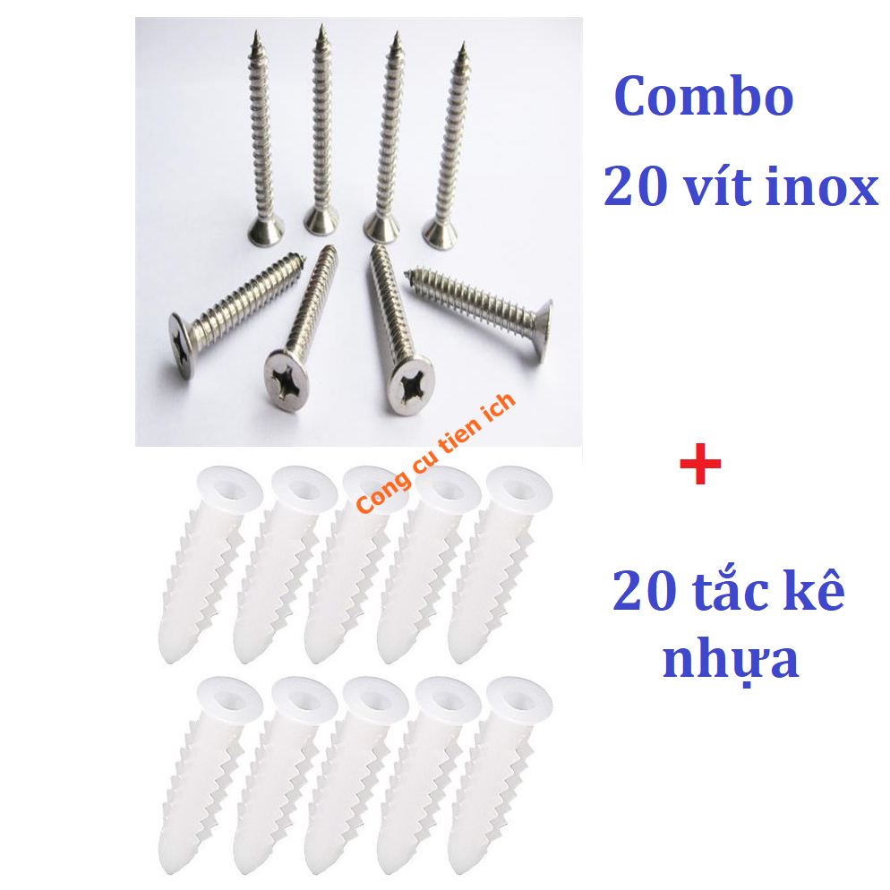 Combo 20 vít inox và tắc kê nhựa gắn tường - Tự chọn kích thước
