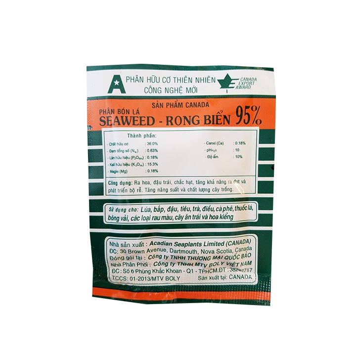 Phân bón hữu cơ tảo biển Seaweed Canada - rong biển 95 %- giúp ra hoa đậu trái (gói 10g)