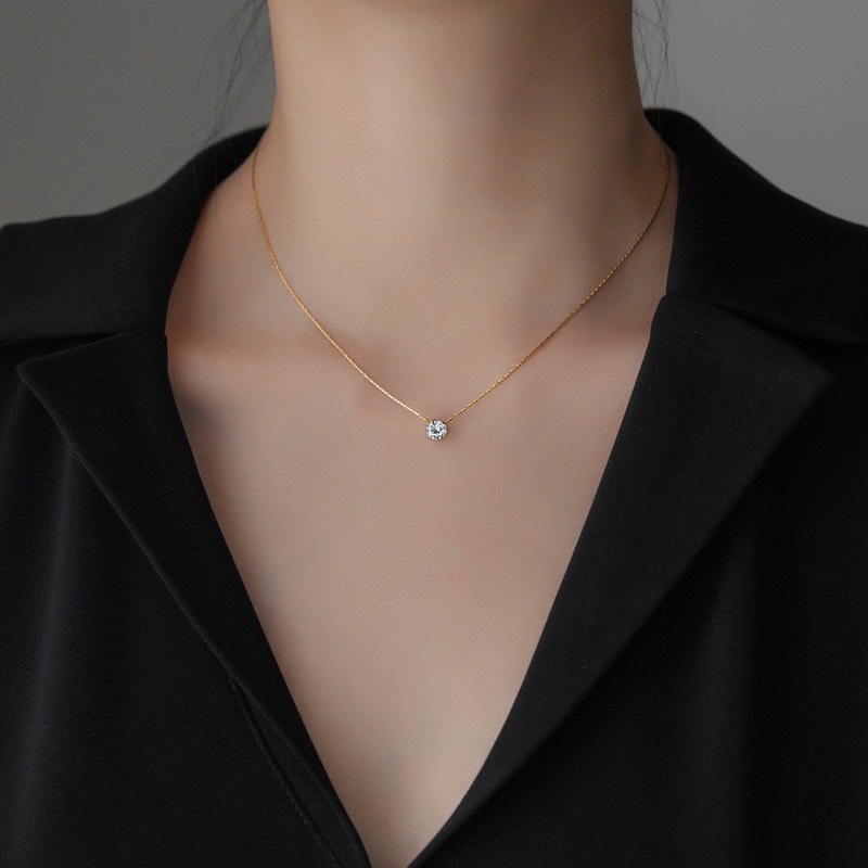 [Hoàn Tiền 20%] Dây chuyền titan basic mặt đá tròn mini mạ vàng 14k [ KHÔNG ĐEN GỈ ] Her Accessories CT9