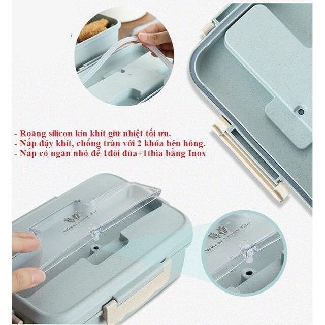 HỘP CƠM LÚA MẠCH 3 NGĂN 1 TẦNG TẶNG KÈM THÌA, DĨA, ĐŨA