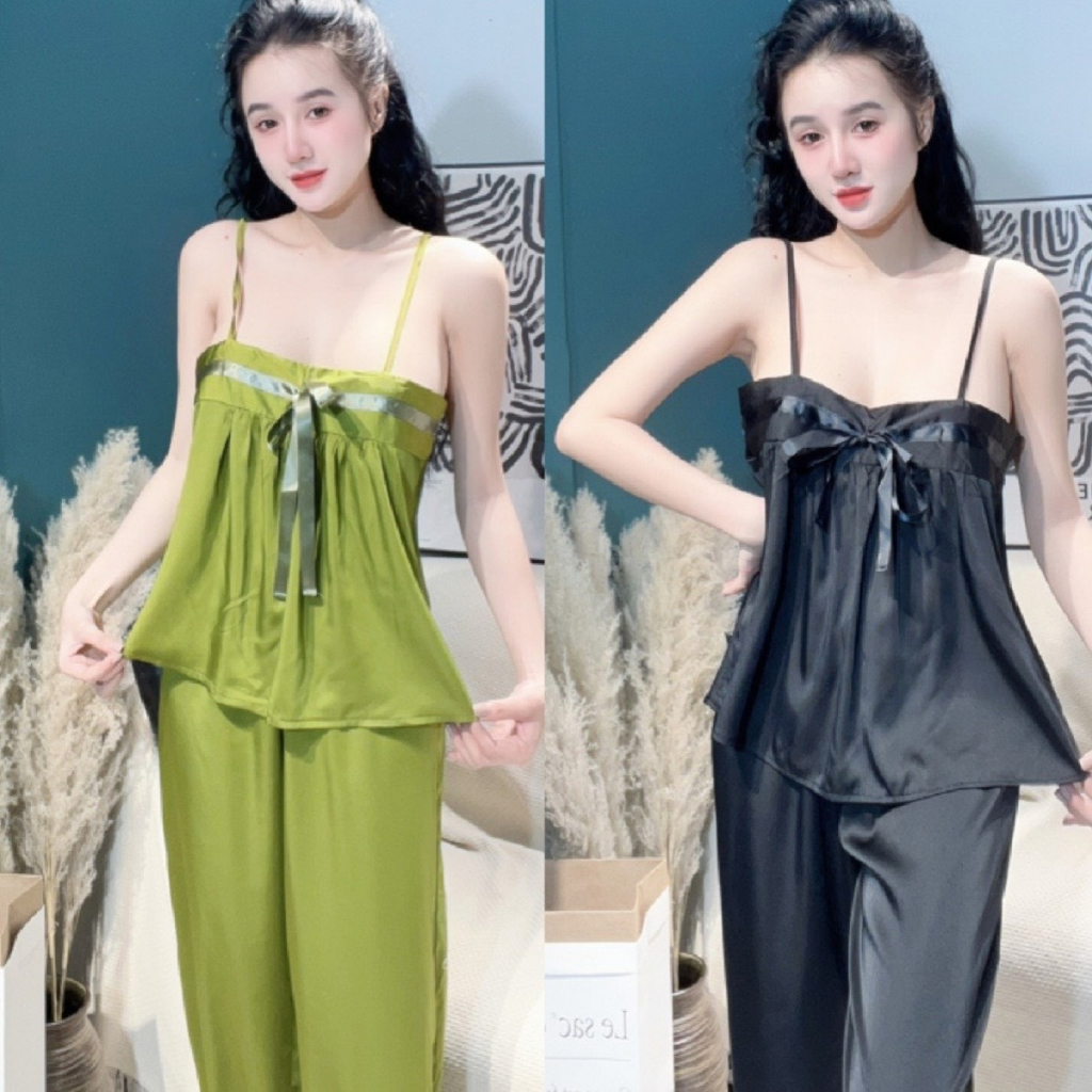 Đồ bộ hai dây cột nơ form suôn rộng lụa latin chất đẹp