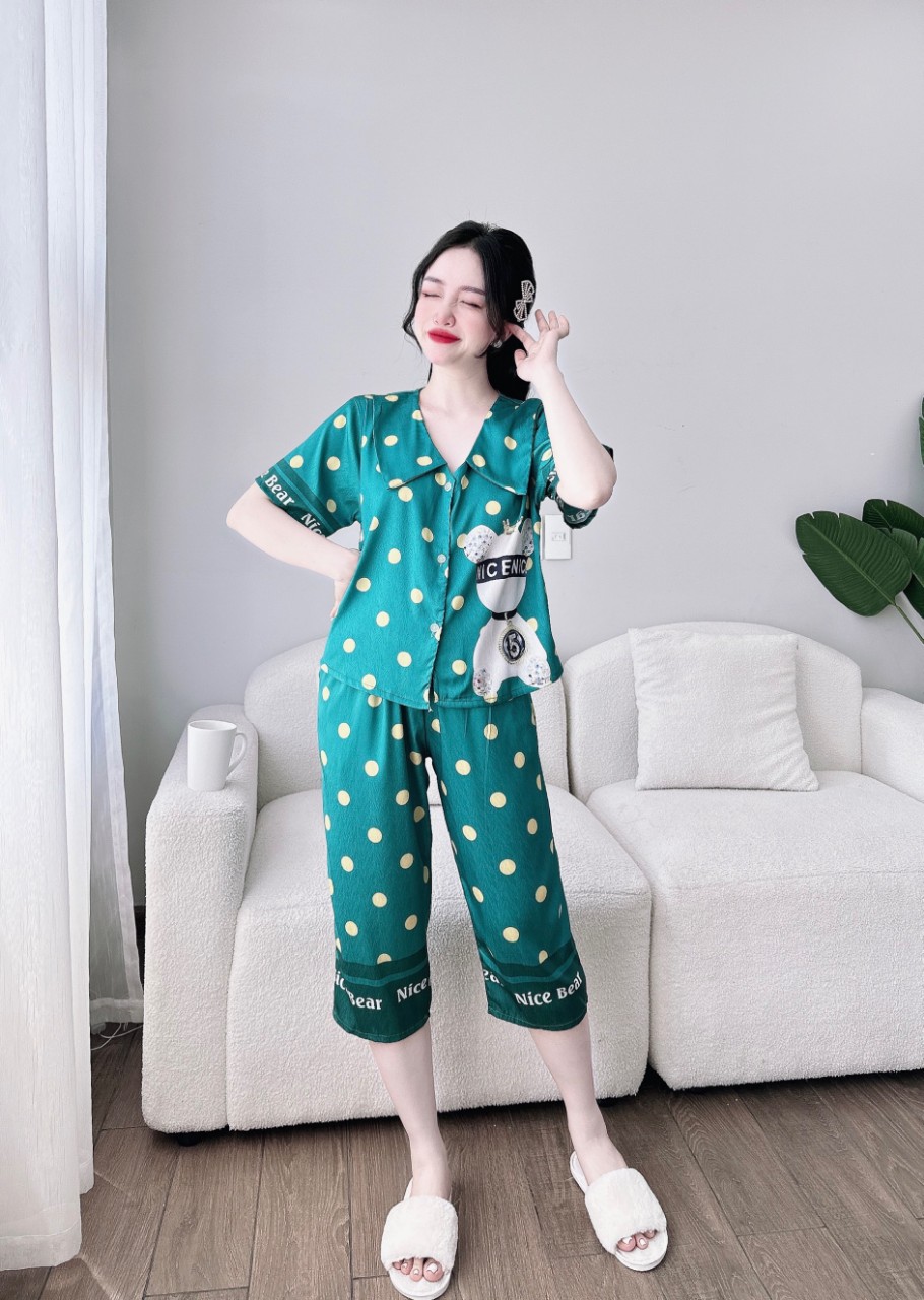 Bộ lụa tơ tằm xước mềm mịn phối cổ tiểu thư dễ thương