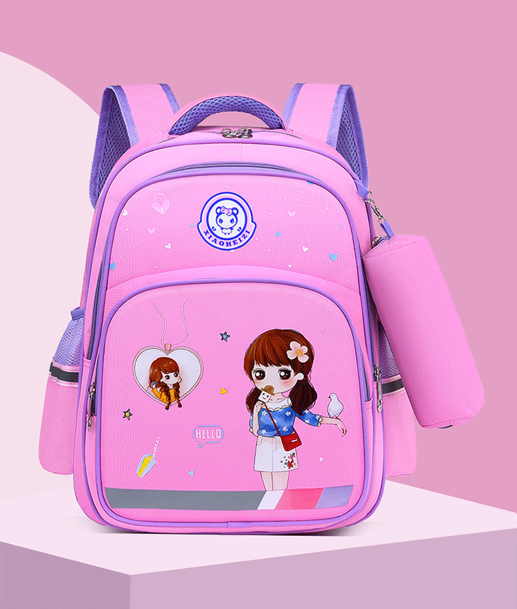 Backpack for grade 1, 2 girls cute pattern pink, purple super nice, waterproof schoolbags for high school children