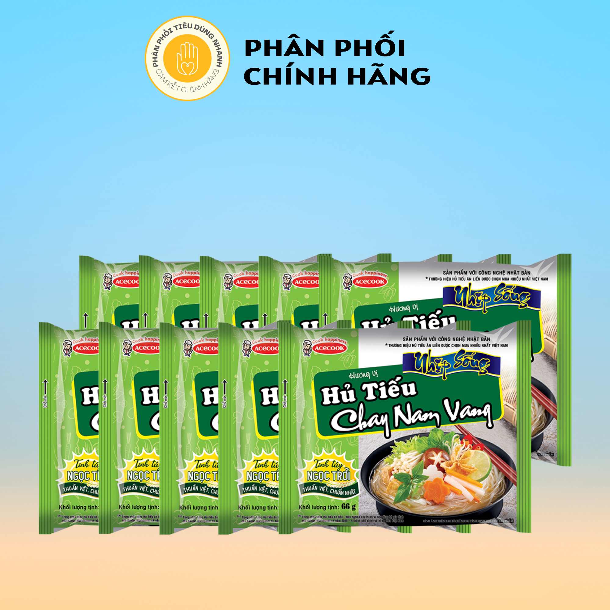 Combo 10 gói hủ tiếu chay nam vang nhịp sống thương hiệu acecook gói 66g