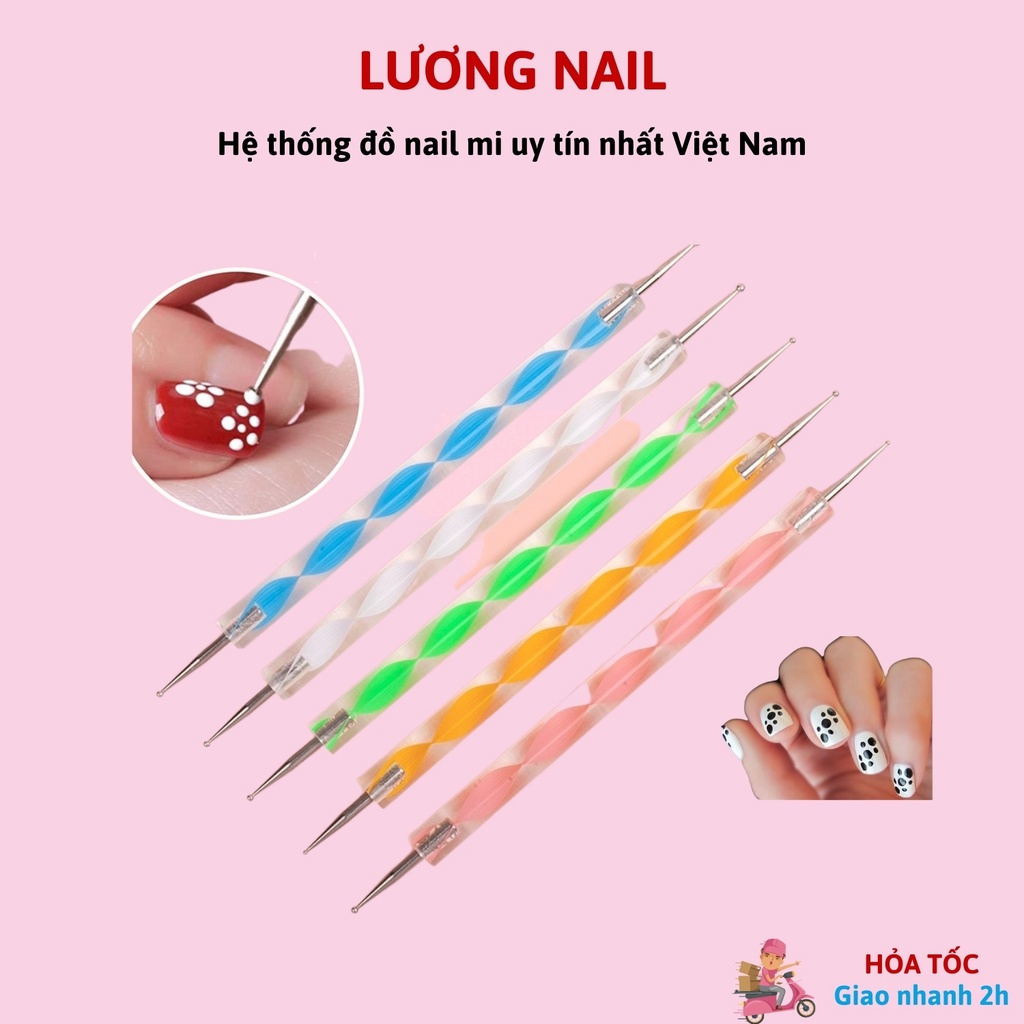 Set 5 cọ chấm bi nail vẽ móng nhiều size 2 đầu -Bút chấm đá nail
