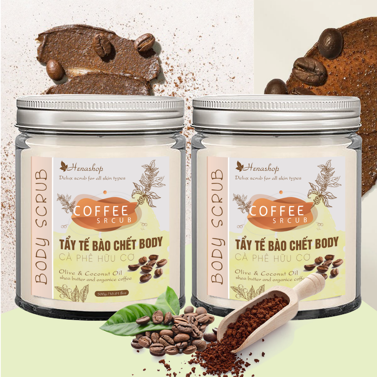 Tẩy tế bào Chết Cà Phê Sữa Dừa Henashop 500gr