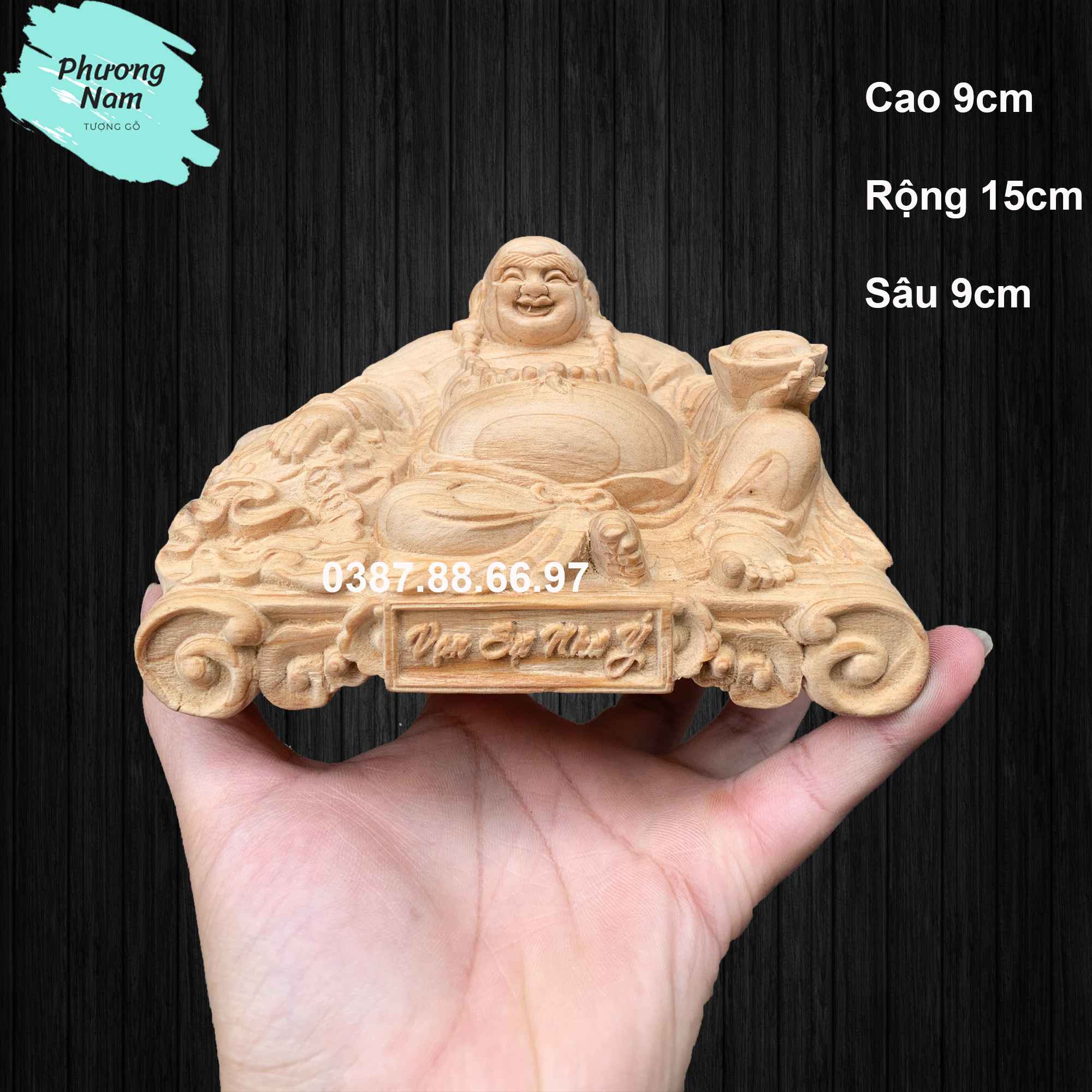 Tượng phật di lặc vạn sự như ý mini chất liệu gỗ ngọc am nguyên khối