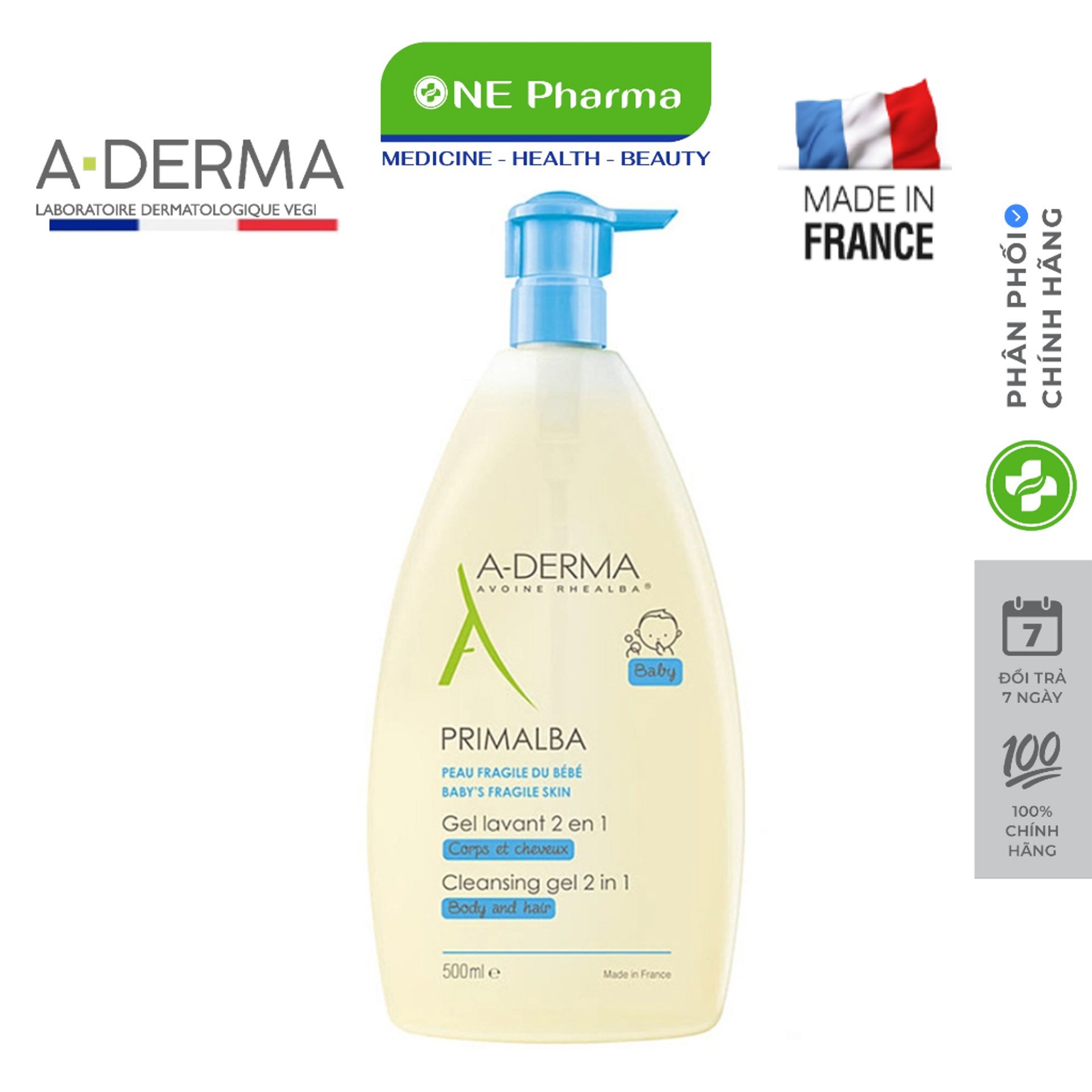 Sữa tắm gội toàn thân A-Derma Primalba Gentle Cleansing Gel baby 500ml
