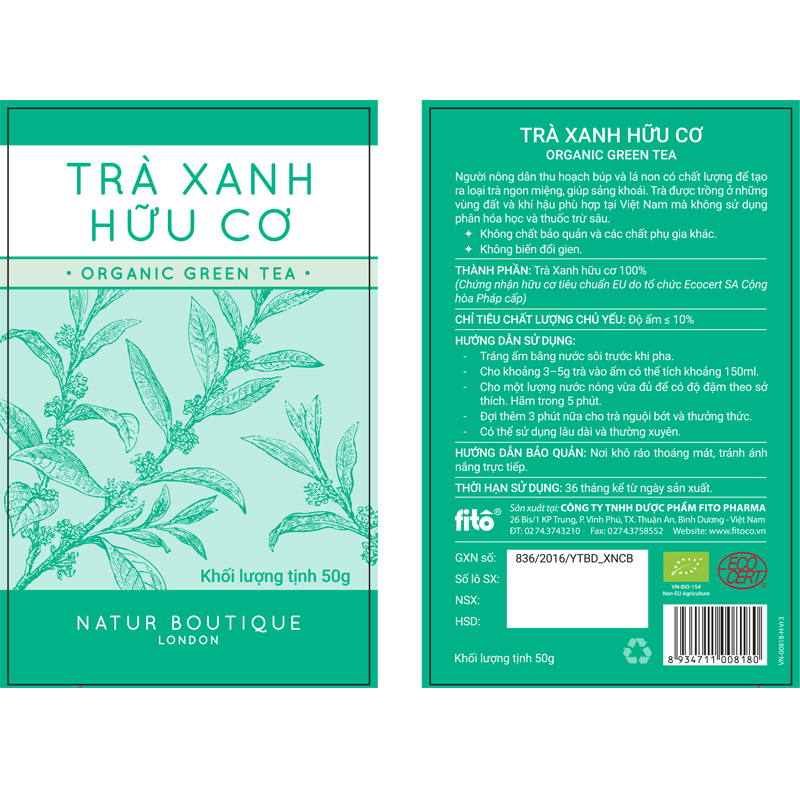 Trà Bạc hà hữu cơ, 20 túi lọc (Organic Mint Tea, 20 Teabags)