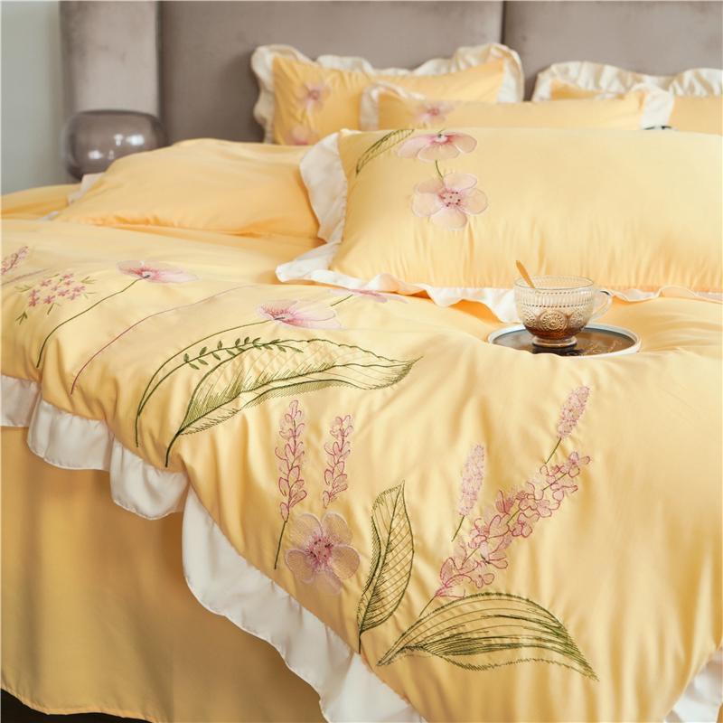 Bộ vỏ chăn ga đũi thêu hoa