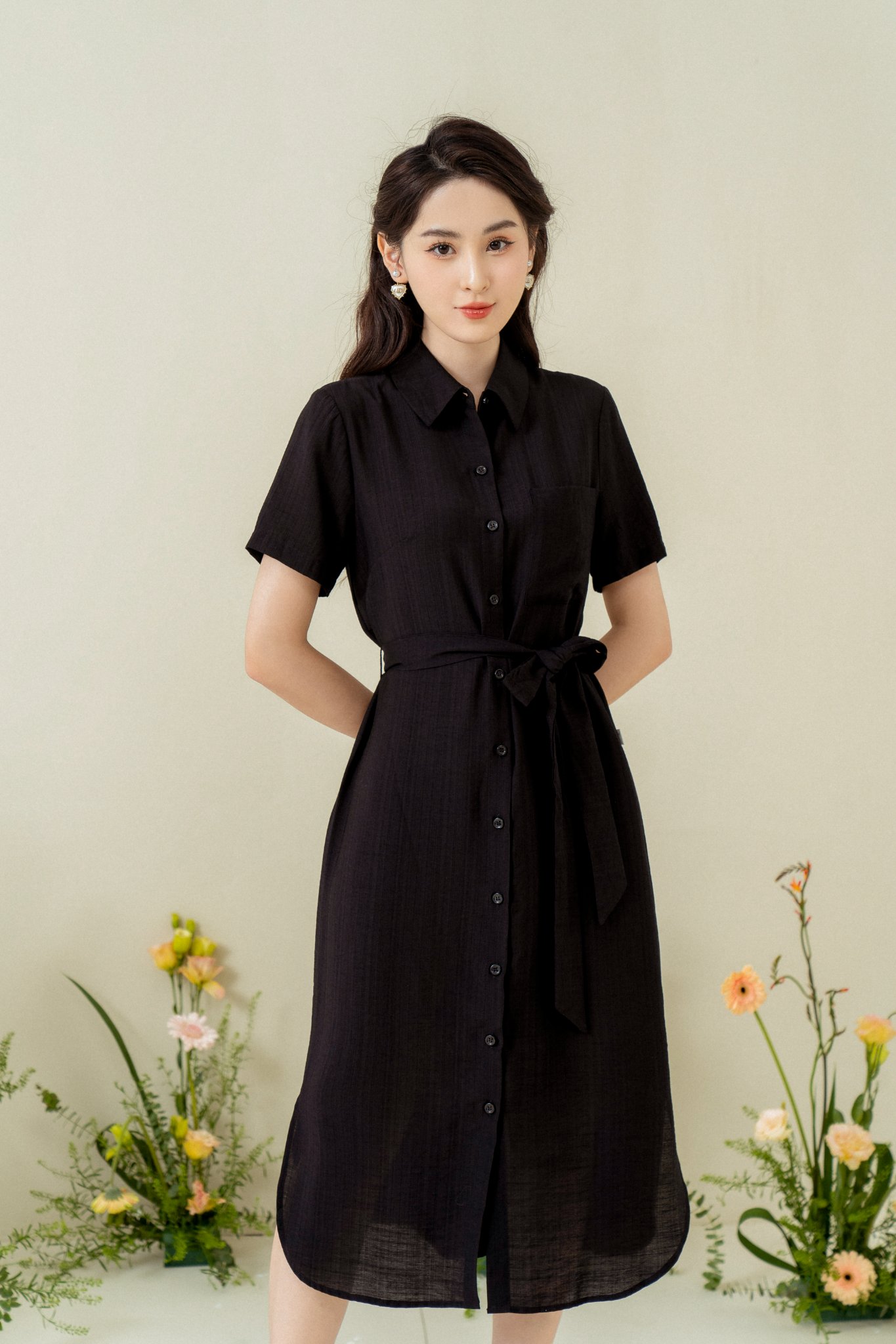 Váy suông đai eo TIIN STORE chất đũi xanh mint VHN469