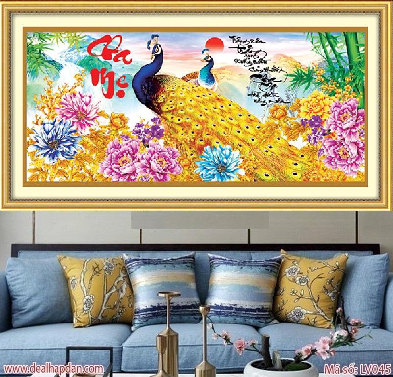 Tranh đính đá cao cấp Cha Mẹ LV124 kích thước 90cm x 45cm
