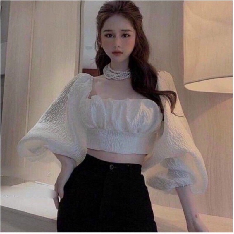 Áo tiểu thư tay phồng cột nơ xinh có mod ngực m5