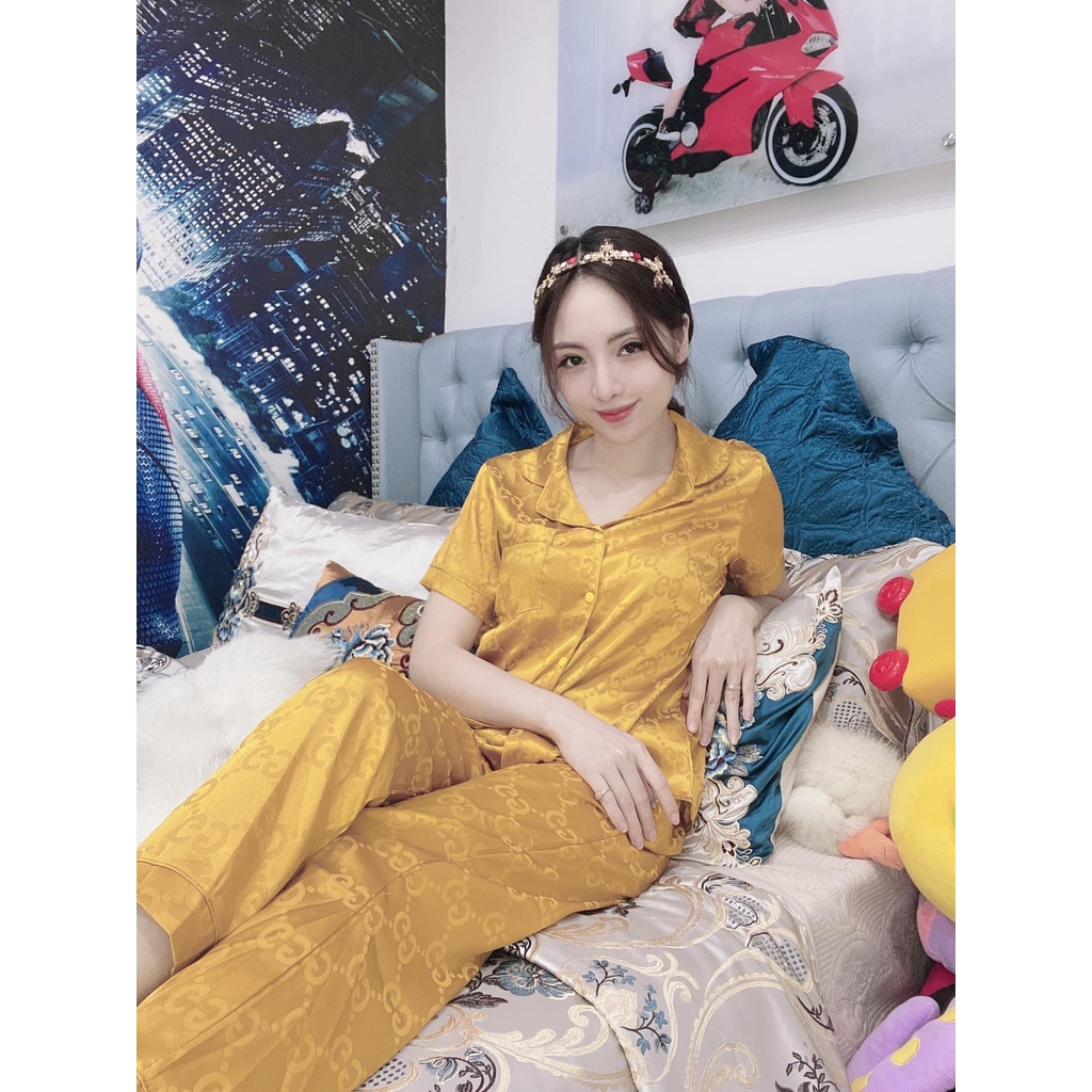 Bộ đồ ngủ nữ pyjama lụa gấm cao cấp bộ dài tay