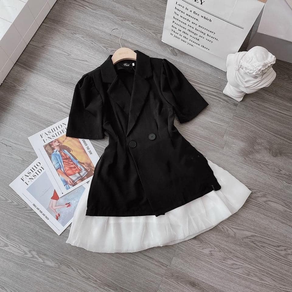 set áo vest xẻ mix chân váy