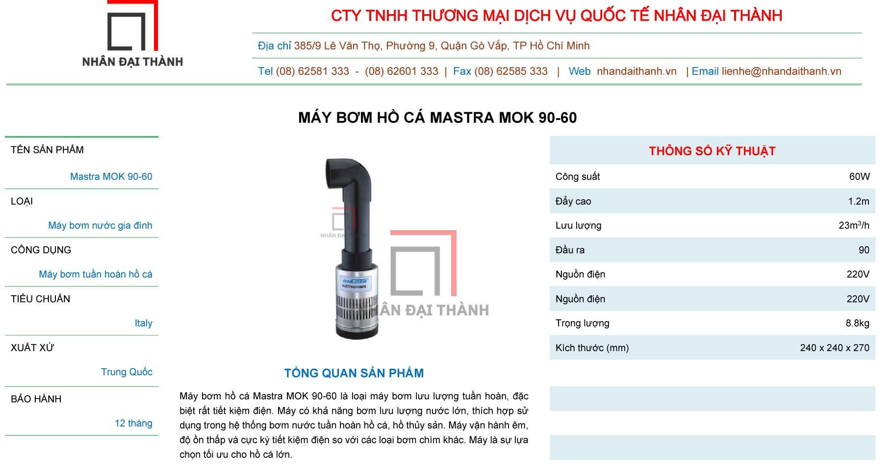 Máy bơm hồ cá mastra MOK-MOK 90-60