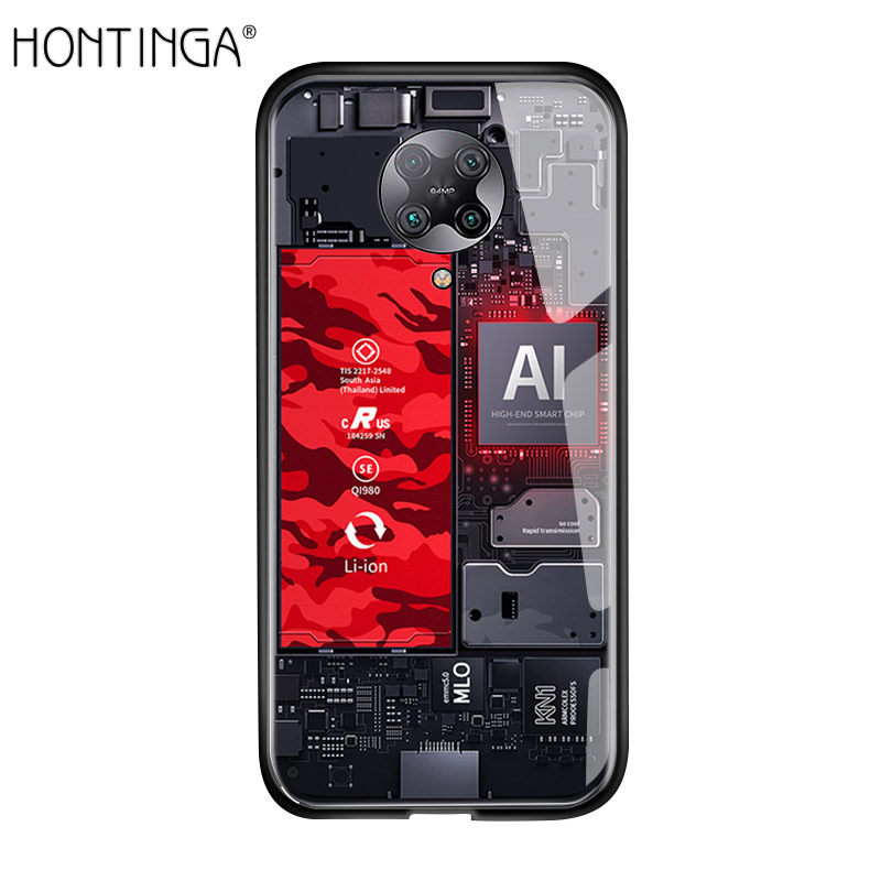 Hontinga For Xiaomi Redmi K30 Pro Case Xiaomi Poco F2 Pro Pocophone f2 Pro Case Creative Technology Circuit Board Design Tempered Glass Case Cover Handphone Case