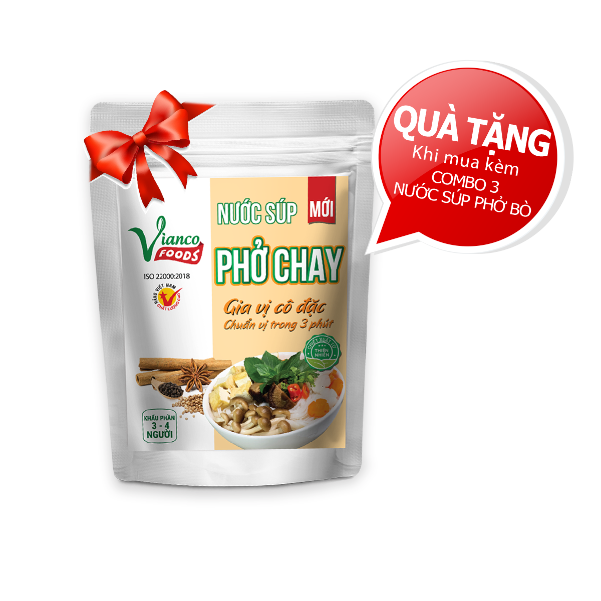 Combo 3 gói nước xốt Phở hoàn chỉnh vị nấm gói 210g nấu đồ chay Vianco Gia Vị Việt Ấn gia vị Vianco