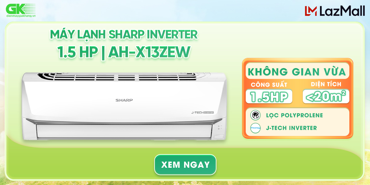 Máy lạnh sharp inverter 1.5 hp 12000 btu ah-x13zew - giao toàn quốc - freeship hcm