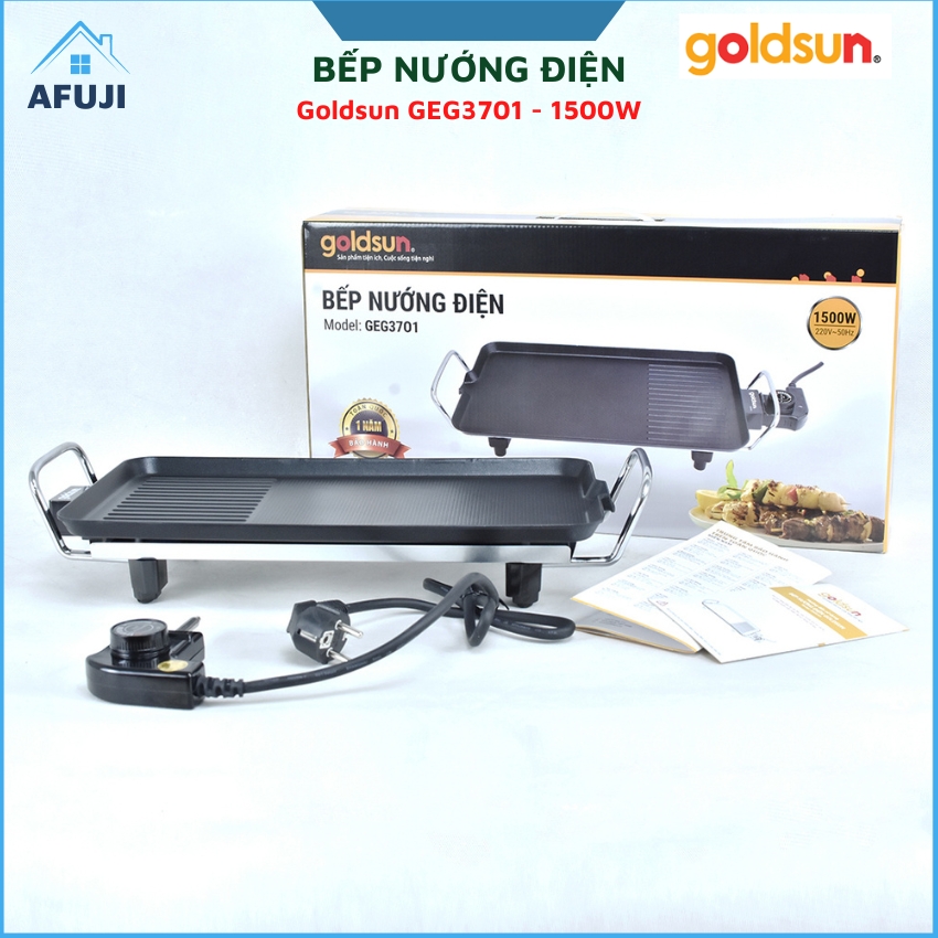 Bếp nướng điện không khói Goldsun GEG3701, Bếp nướng không khói Khay nhôm đúc chống dính, Bảo hành 12 tháng