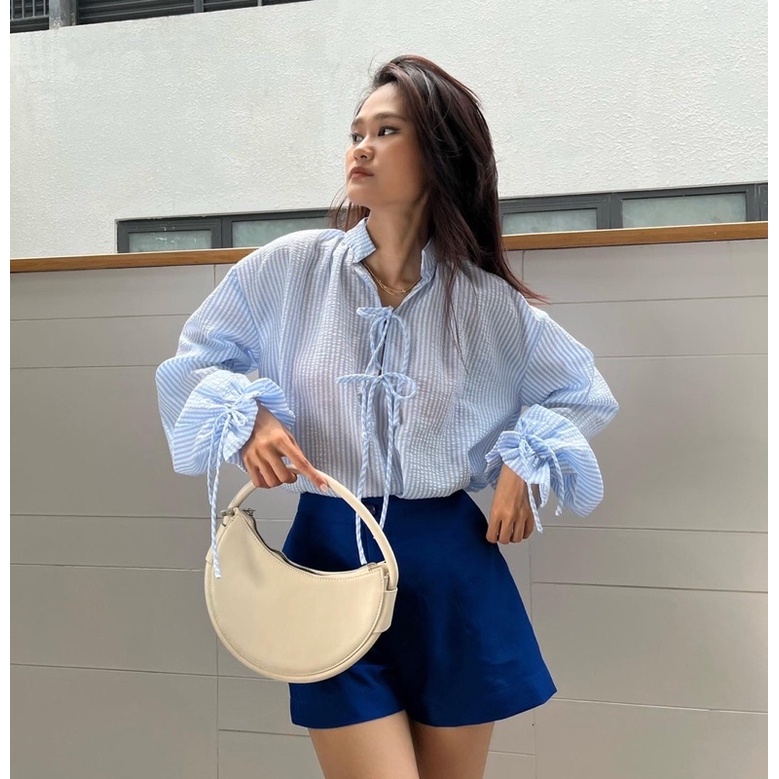 [Nhập mã LAZFASHION34-giảm 15% tối đa 99k/600k]SAP - Áo Babydoll Oversize cổ trụ cột nơ