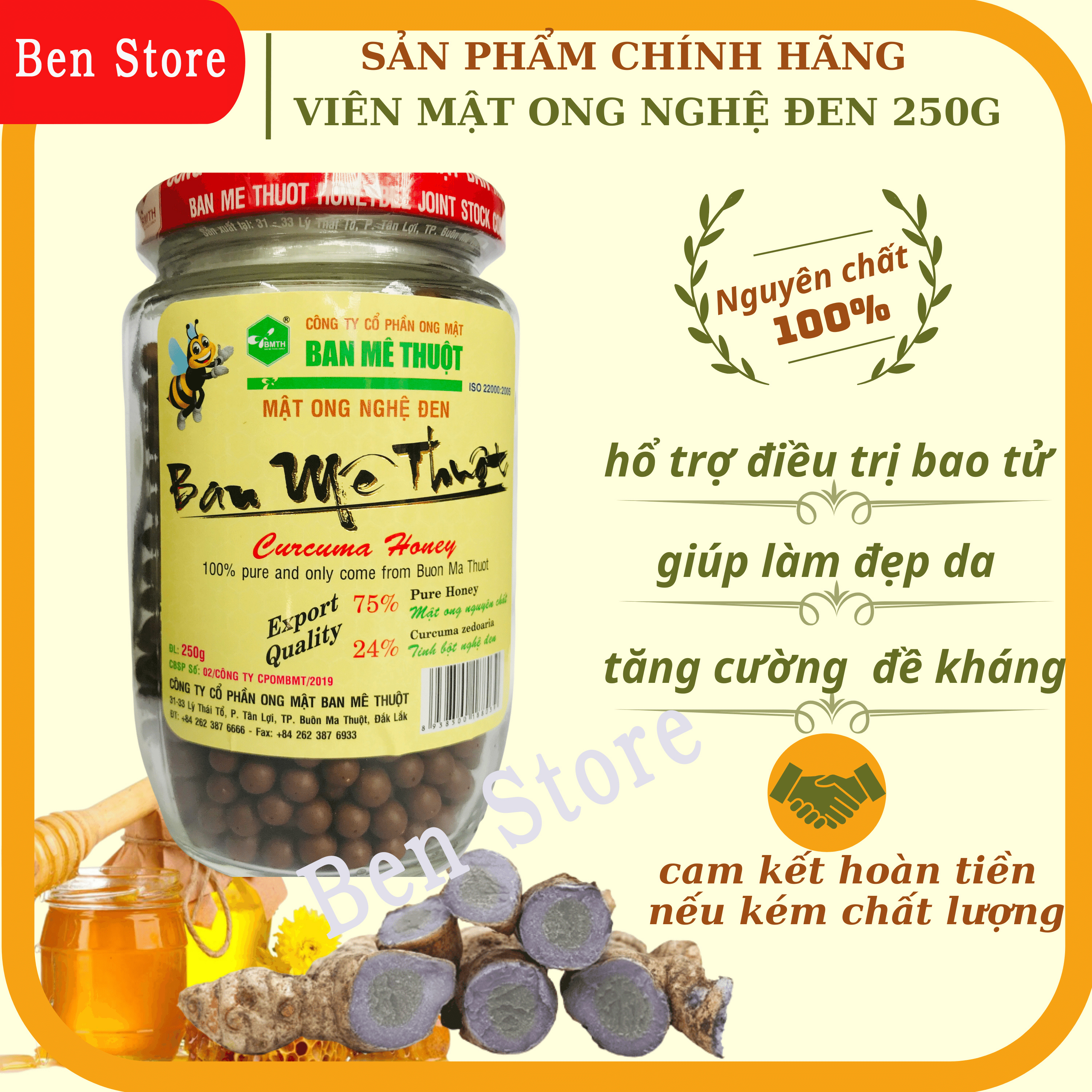 HCM - Ban Me Thuot Honey Black Turmeric Tablets 250Gr - Support Stomach Ulcers - Stomach Pain - Help Beautiful Skin