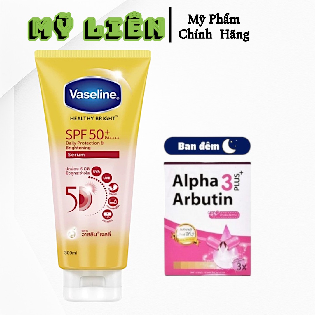 combo Sữa dưỡng ẩm Vaseline 50x & vỉ Alpha Arbutin