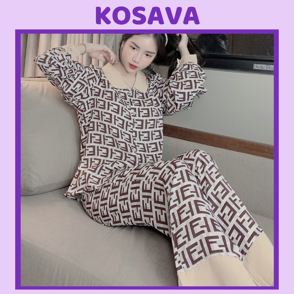 Đồ bộ pijama nữ lụa mango mặc nhà dài tay cao cấp dễ thương KOSAVA