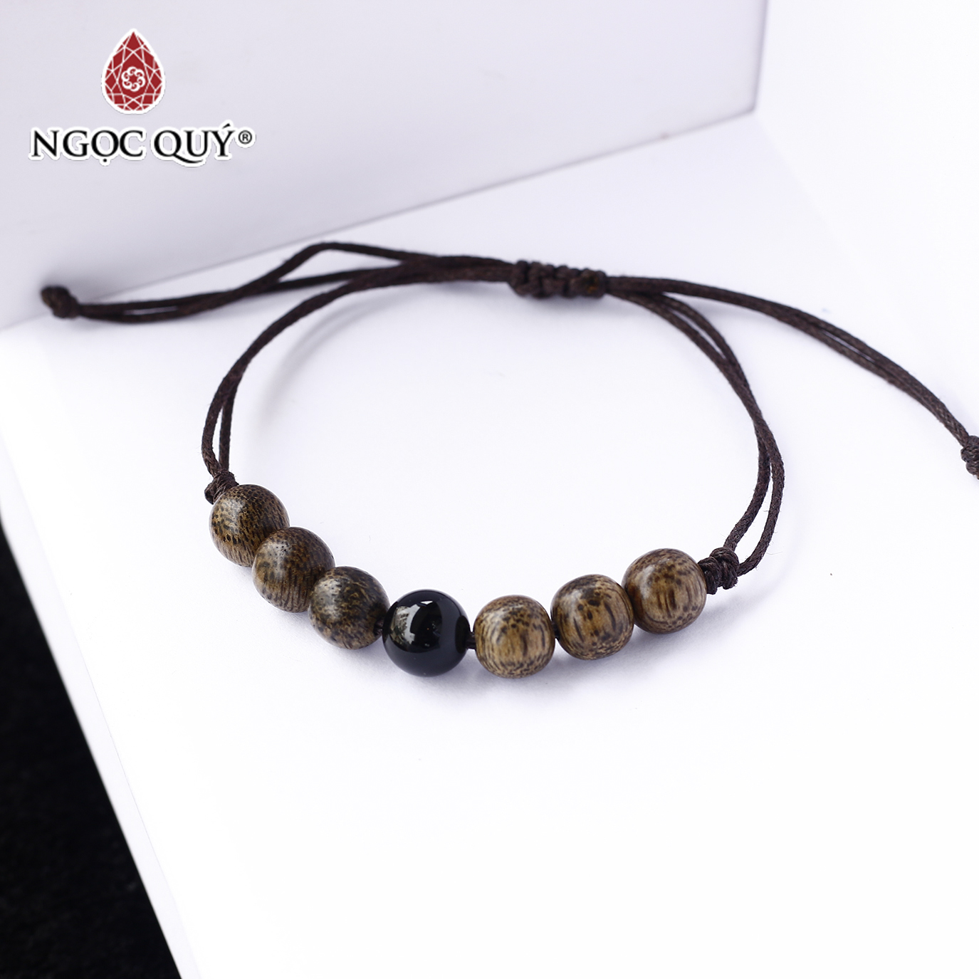 [HCM]Vòng trầm tốc thắt dây phối đá obsidian - Ngọc Quý Gemstones