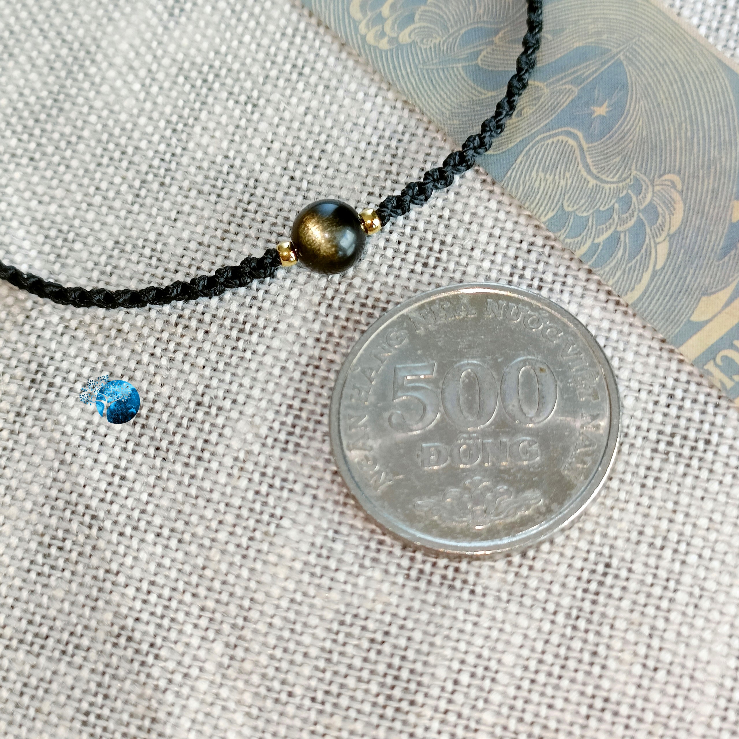 Vòng tay tết dây đá golden obsidian