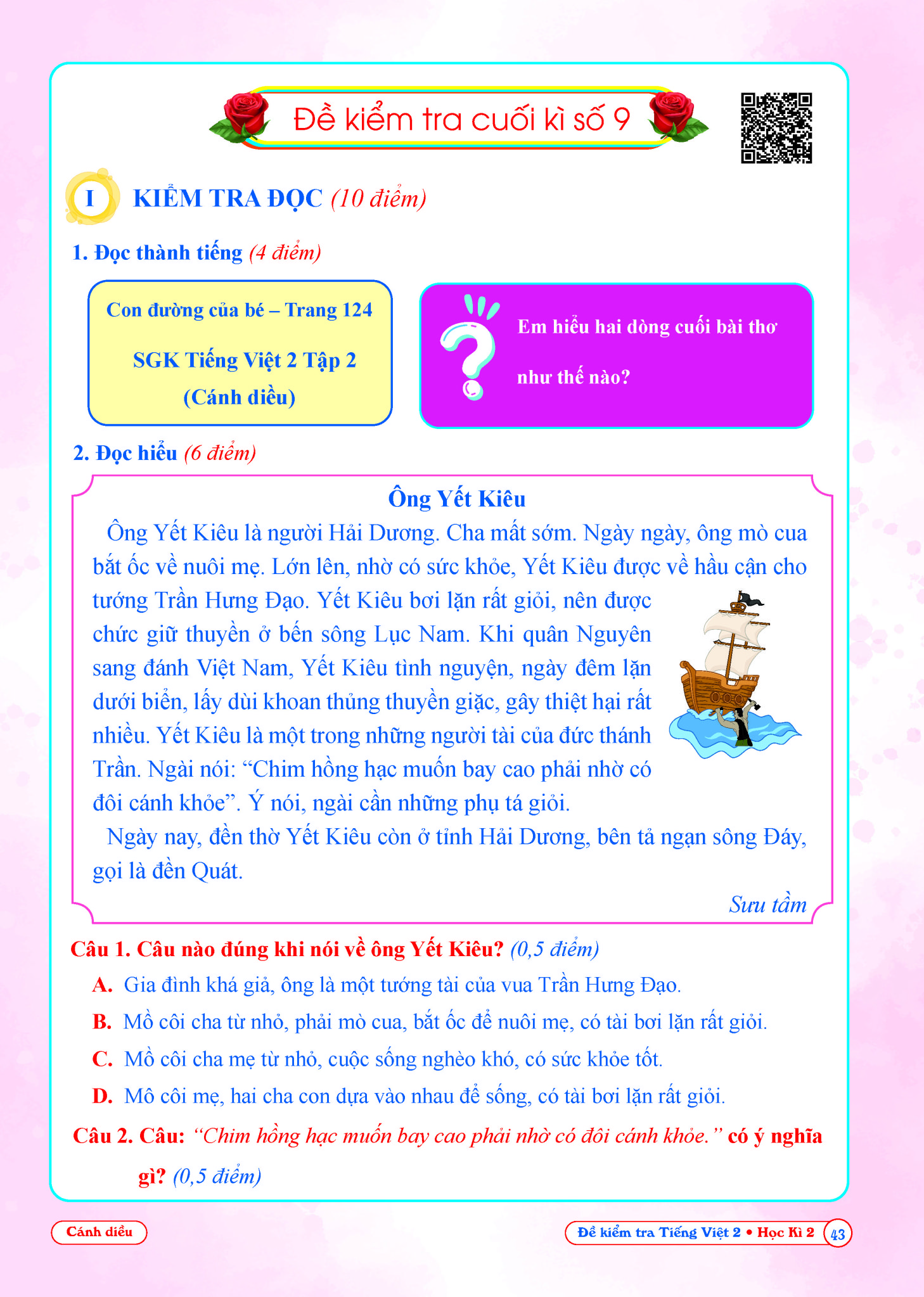SÁCH - [ Lớp 2 - hk2 ] - Cánh diều - Đề kiểm tra tiếng việt 2 hk2