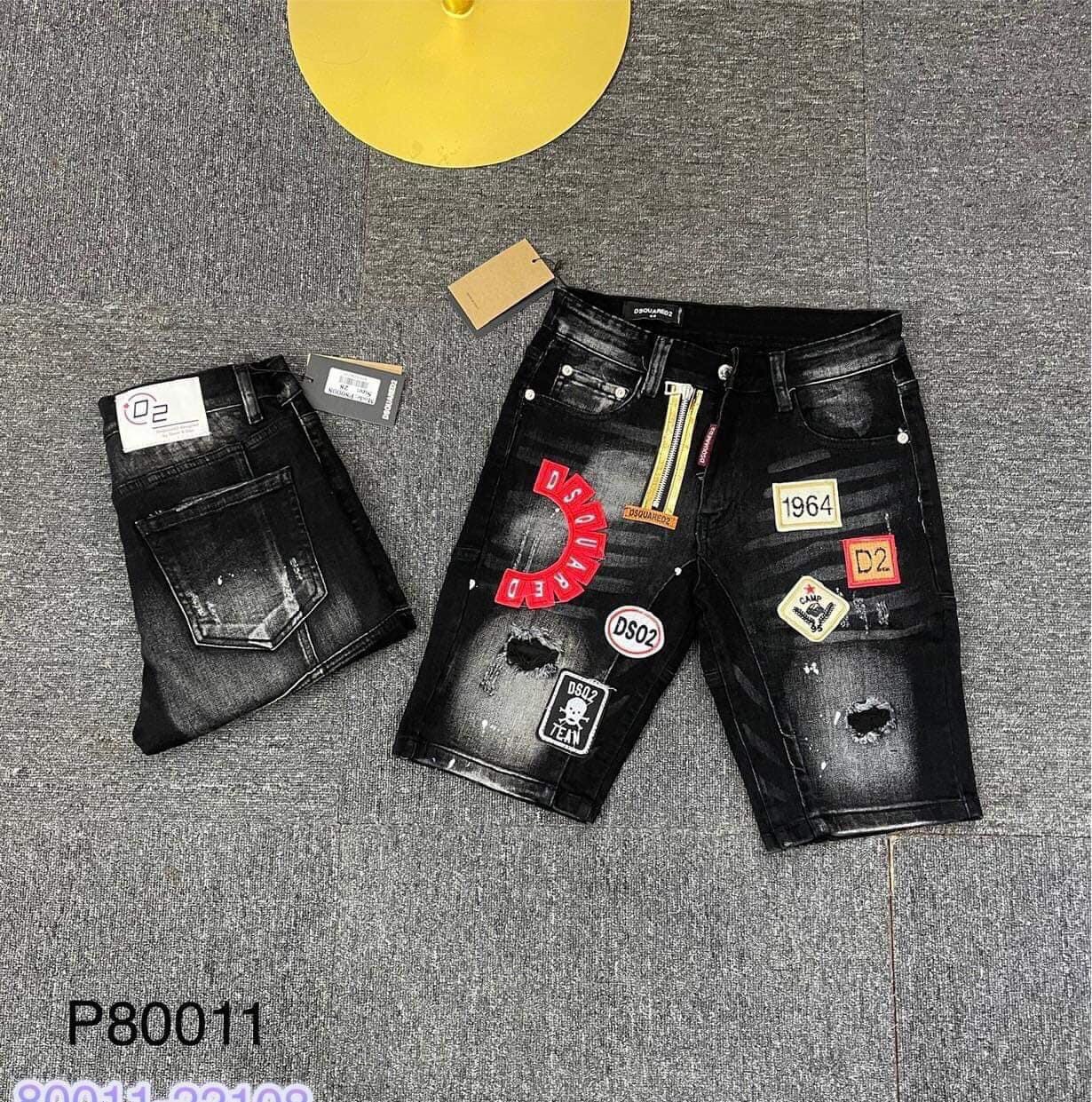 Quần short jean nam đen rách siêu cấp thêu chứ chất bò vải dày đẹp mẫu mới nhất cao cấp