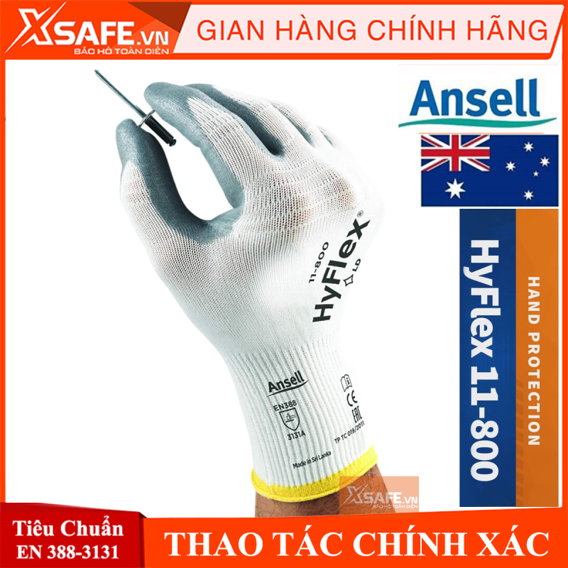 Găng tay đa năng Ansell Hyflex 11-800 chống dầu nhớt ôm sát tay độ khéo léo cao bao tay bảo hộ lao động cơ khí kỹ thuật -  [CHÍNH HÃNG][XSAFE]