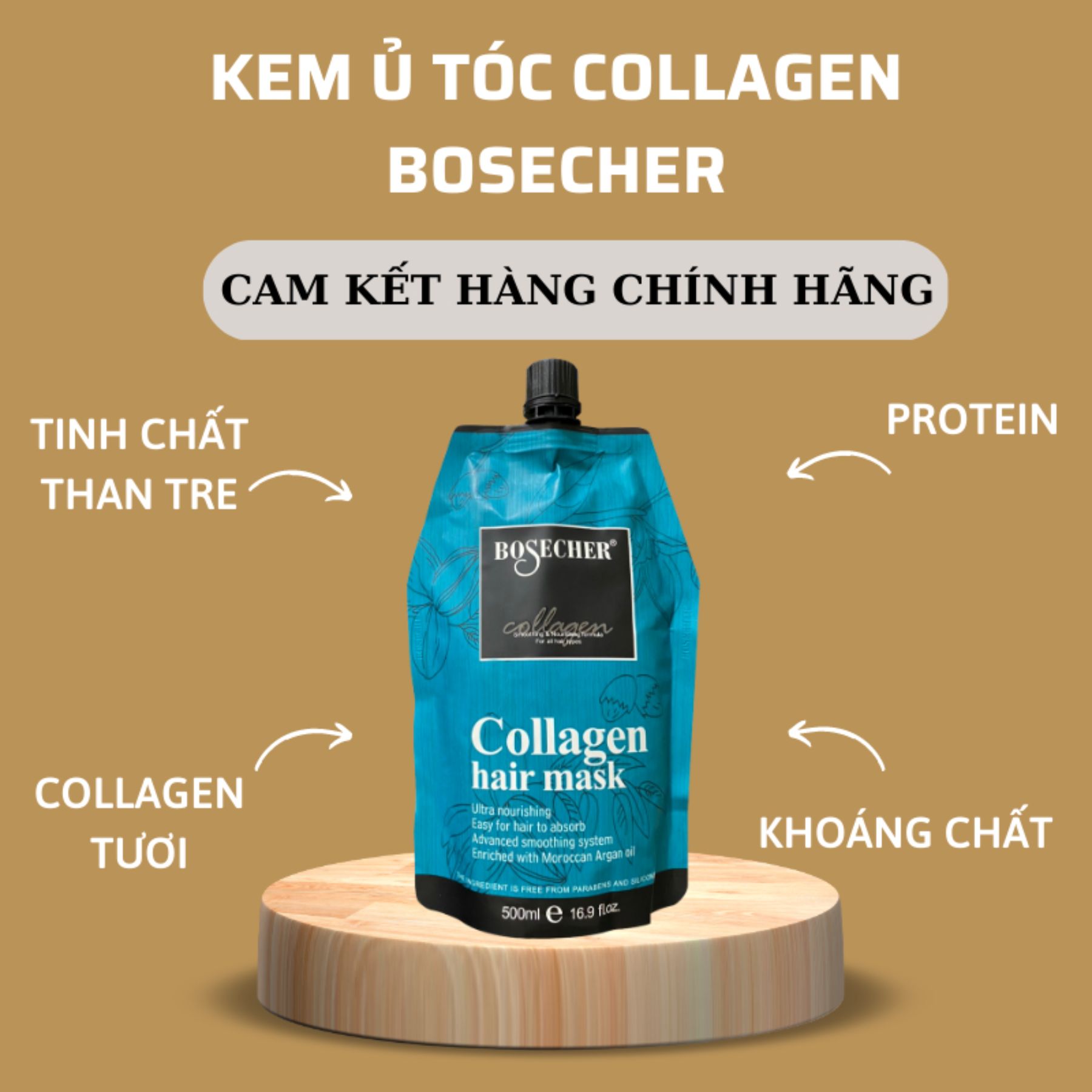 Ủ tóc hấp phục hồi tóc kem hấp hấp tóc BOSECHERCollagen Keratin túi 500ml
