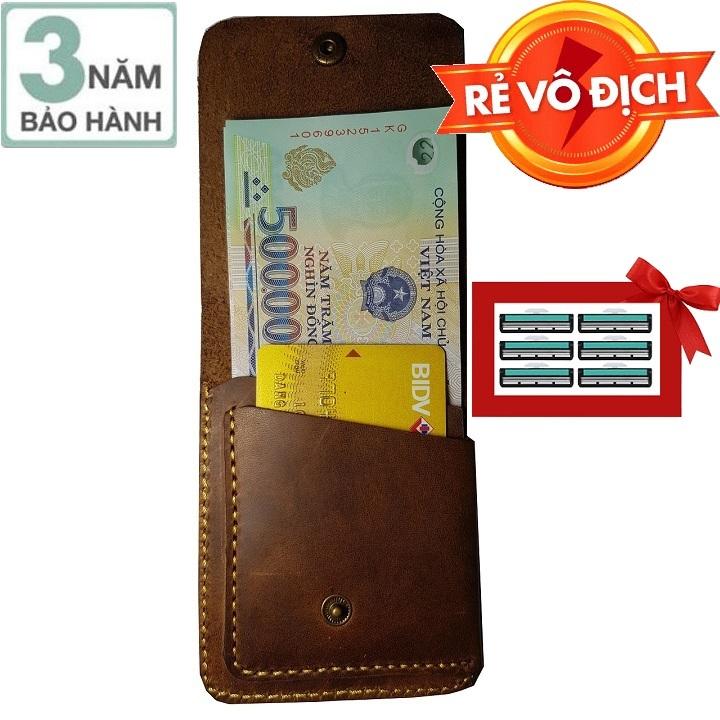 [HCM]Ví kẹp tiền ví sen da bò nhỏ gọn loại 1 Ruby Luxury tặng 6 lưỡi dao cạo râu kép 60.000 đ