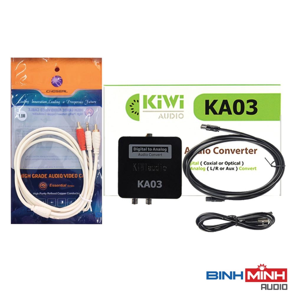 >> BÁO GIÁ DÂY AV 2-2 CHOSEAL DÀI 1.8M | Shopee Lazada Sendo Tiki mới nhất 128 Combo Bộ chuyển đổi âm thanh TV 4K quang optical sang audio AV Kiwi KA03 và Dây AV Choseal 1đầu 3.5mm ra 2 đầu hoa sen dài 1.8m
