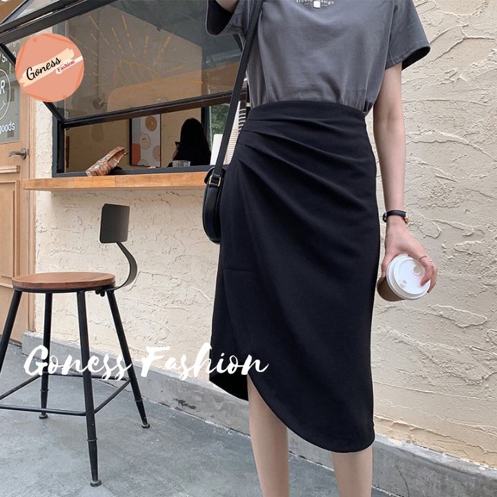 Chân váy midi lưng cao dáng chữ a phong cách hàn quốc