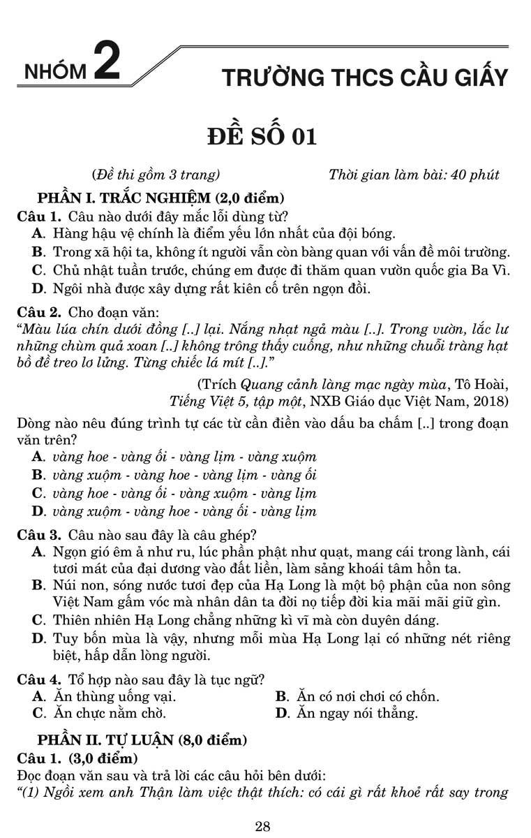 Chinh phục Đề thi vào lớp 6 Môn Tiếng Việt