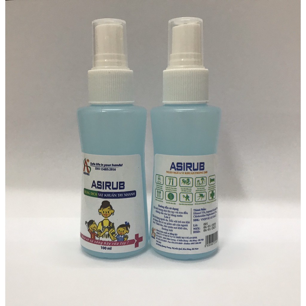 Nước rửa tay asirub dạng xịt 100ml - dung dịch sát khuẩn nhanh ( Hàng chính hãng )