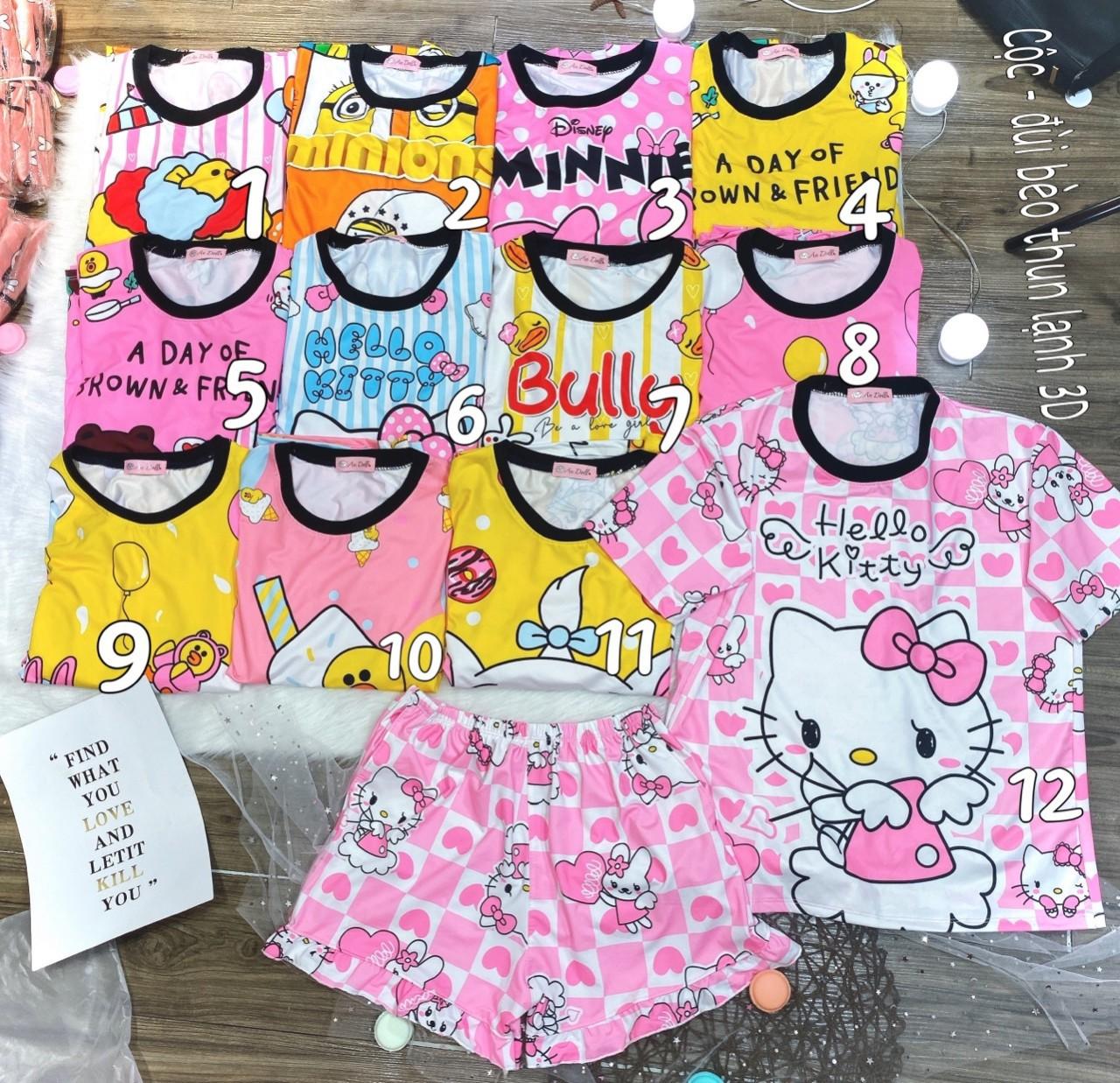 [Nhiều Mẫu] Đồ Bộ Thun Lạnh 3D Cotton Đùi Dễ Thương