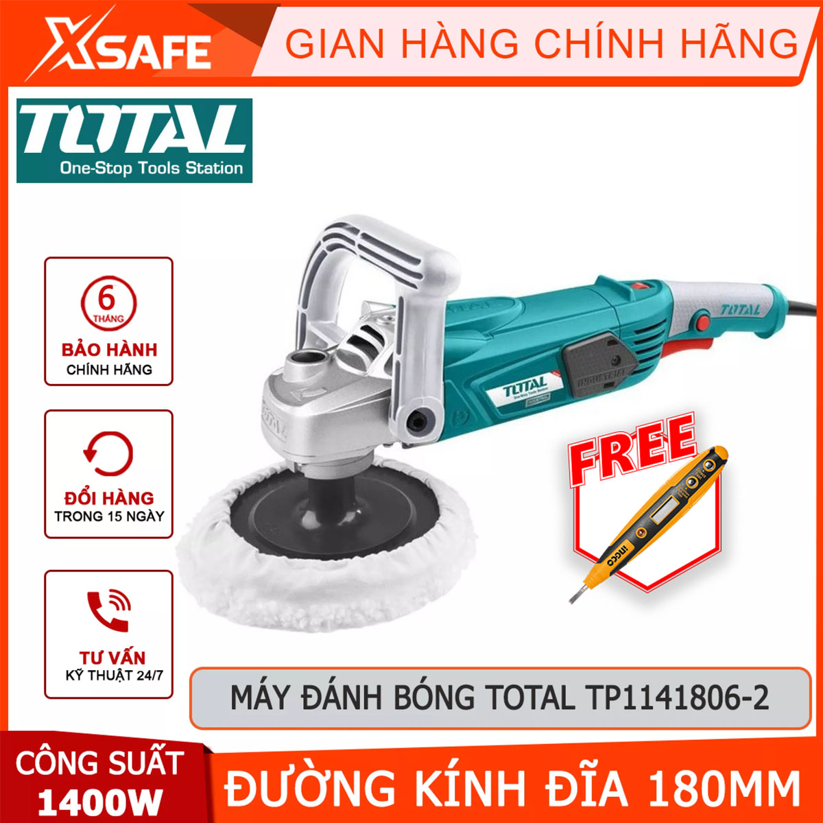 Polishing Machine total tp1141806-2 (TP1141806) sanding machine surface 220V - 240V / 50Hz - 60Hz 1400W (180mm) 3,9kg, color emerald green clean face wood/stainless steel, durable quality, strong running [xsafe] [XTools]