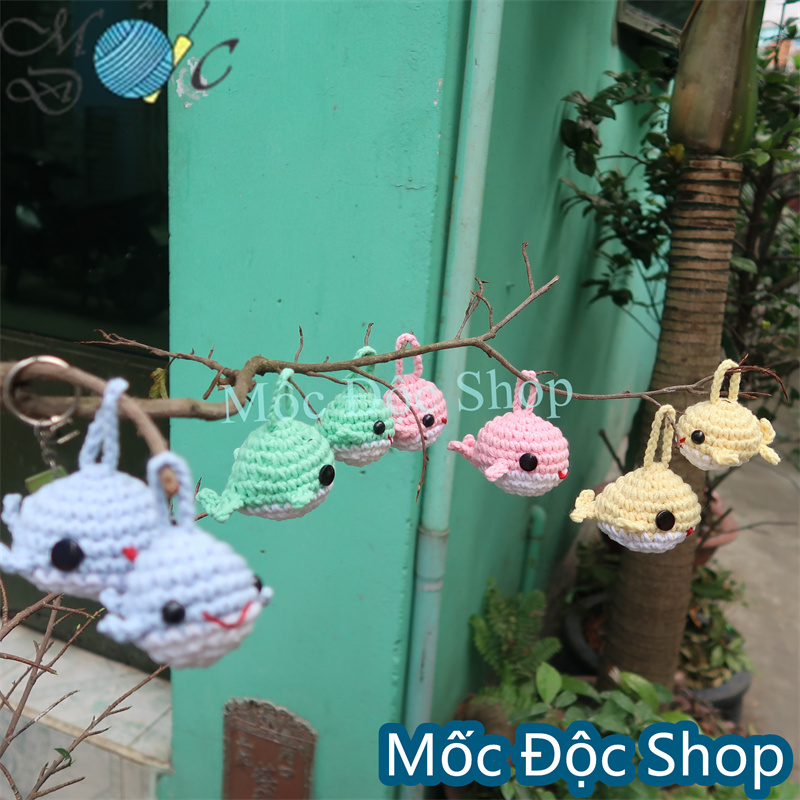 Móc khóa len handmade cá voi (nhiều màu)