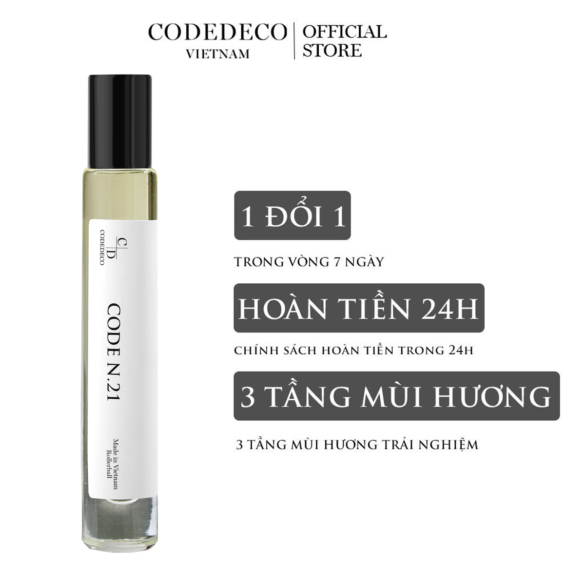 Tinh dầu nước hoa CODEDECO CODE N.21 10ml, ngọt ngào, gợi cảm, dạng chai lăn