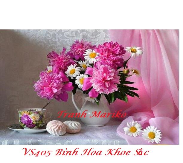 [HCM]Tranh đính đá Bình hoa khoe sắc kích thước nhỏ ✅75×53 cm -️ VS405 Tranh Mariko