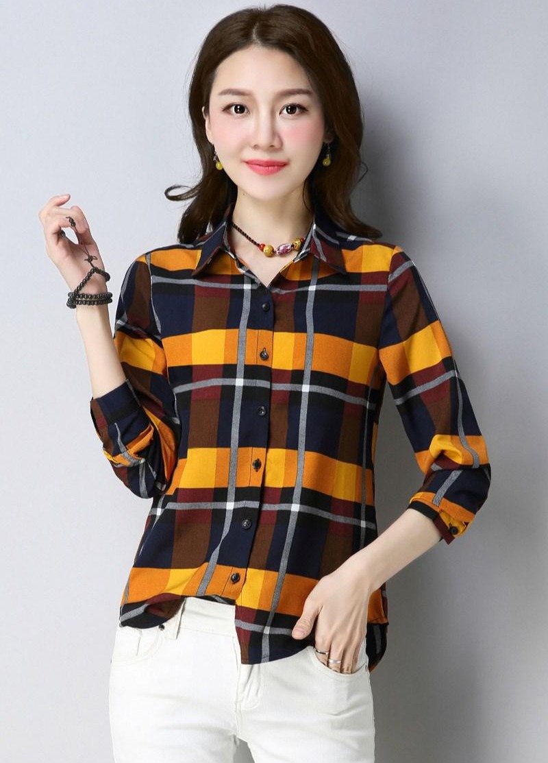 Sơ mi nữ phong cách công sở,Áo sơ mi kẻ caro bản to phối màu HaiAnh 184